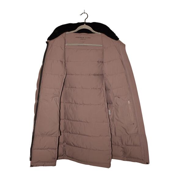 ANDREW MARC $176 Long Stretch Puffer Parka Jacket Hooded Purple Medium - Picture 3 of 4